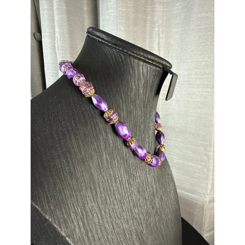 Vintage Purple Beaded Choker Necklace